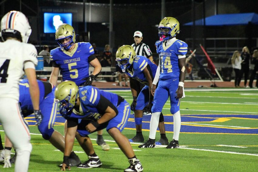 Shelbyville Central's Cyonn Rucker (14) and Torrion Mathis (16) each scored a touchdown in Friday's last-second defeat to Summit. Rucker housed a 66-yard screen pass while Mathis scampered to the end zone from 26 yards out in the first half. Rucker also came up with one interception.
