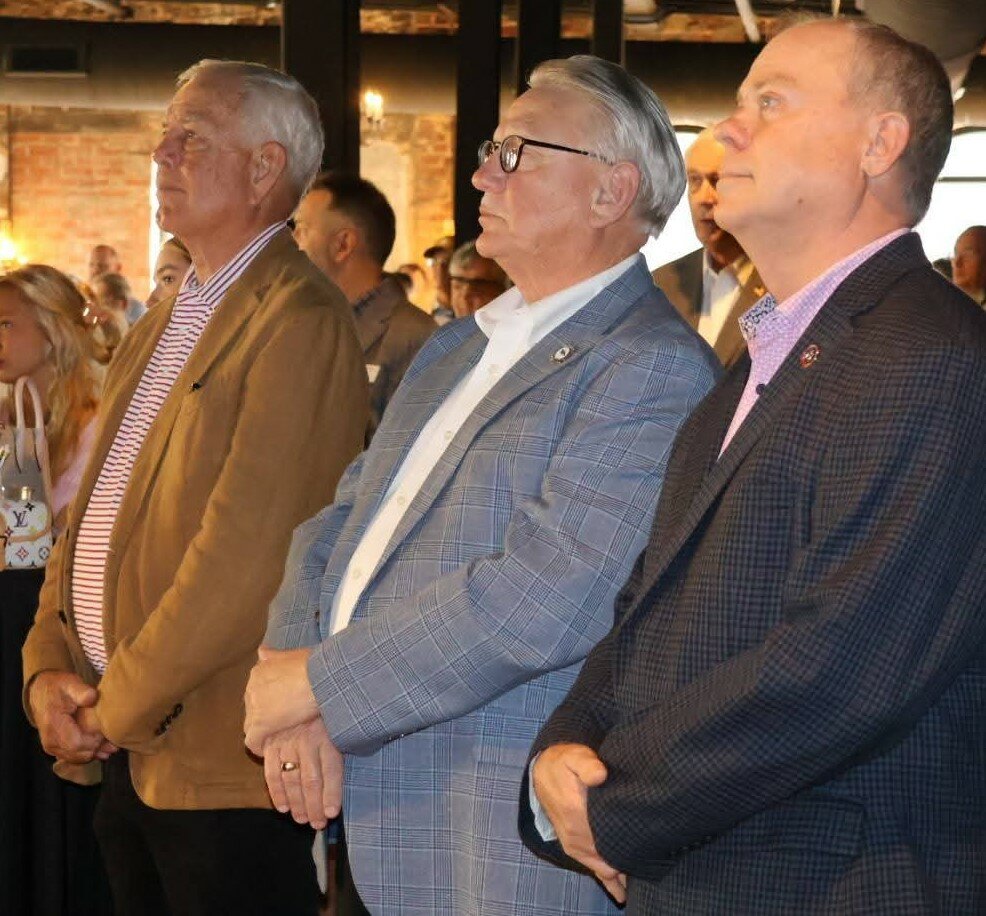 Attending the Shelbyville event, surrounding the recent visit of Gov. Bill Lee recently, from left, State Rep. Pat Marsh, City Mayor Randy Carroll, County Mayor Chad Graham