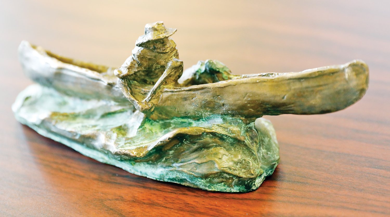 A model of a bronze sculpture proposed for Whiteside Park in Ely shows a lone paddler.