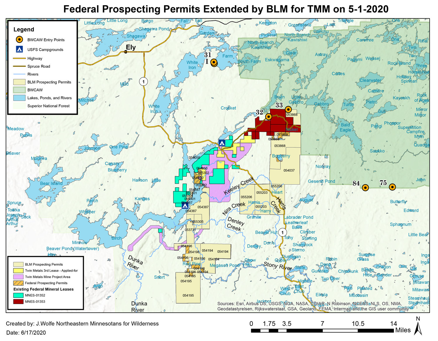 The bright yellow portions of this map represents Twin Metals Minneota’s application for a third federal mineral lease. The gold portions represent the 13 prospecting permits currently under review.